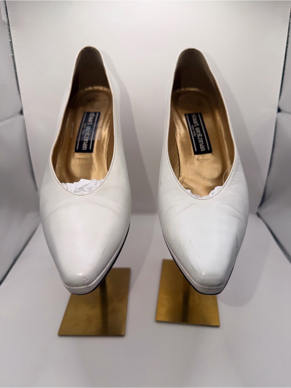 Stuart Weitzman White Pointed-Toe Leather Pumps